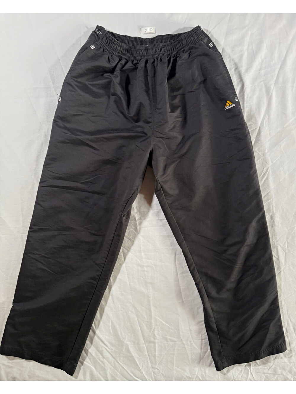 adidas Men's Black Track Pants M Snap Side Elastic Waist Pockets Polyester